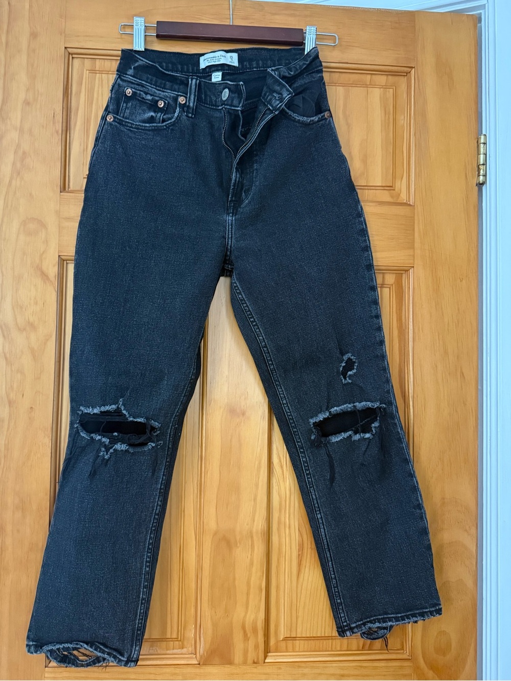 Abercrombie & Fitch Black Ripped Straight-Leg Jeans